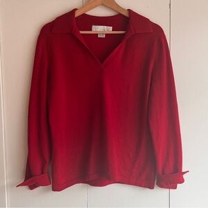 Red polo sweater long sleeve 100% cashmere vintage